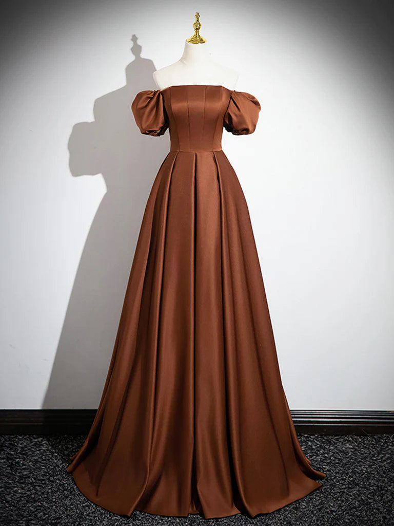 Wholesale Simple Satin Brown Long Prom Dress Brown Long Evening Dress gowns evening dresses 